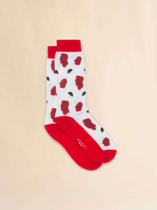 White stretch cotton socks with floral intarsia - Socks
