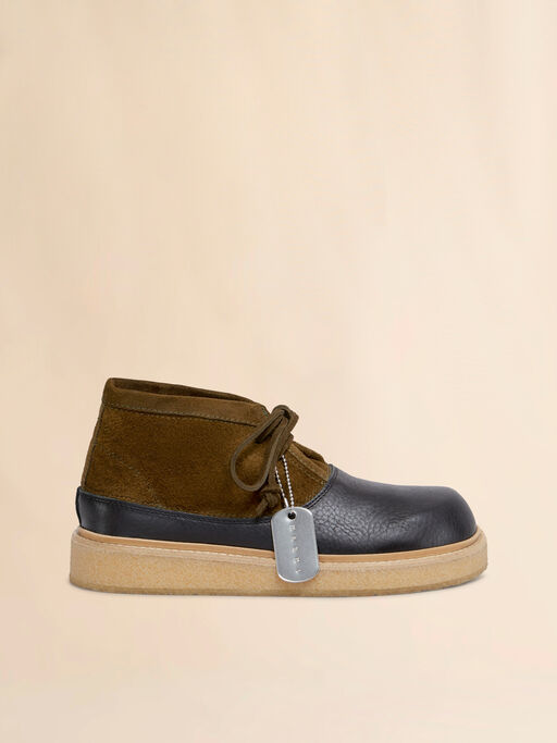 Black and green leather desert boot with para rubber sole - Boots