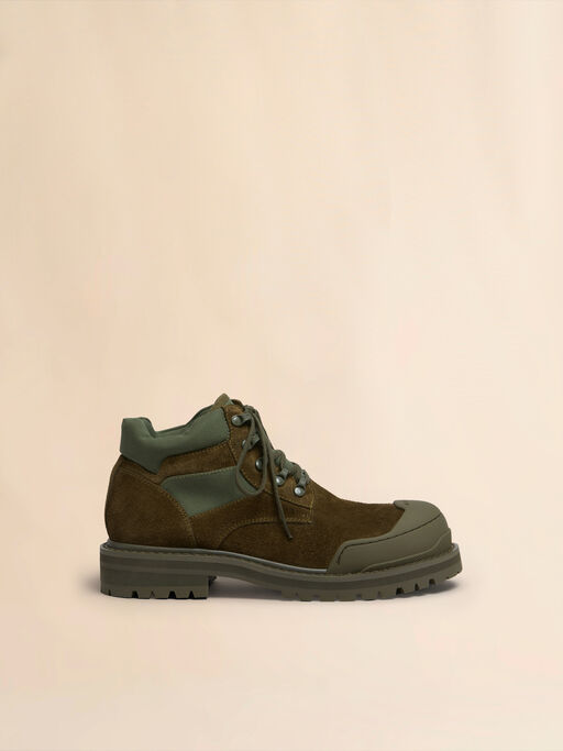 Green suede Patchy combat boot - Boots