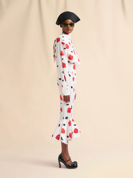 White poplin mermaid shirt dress with Iris print - Dresses