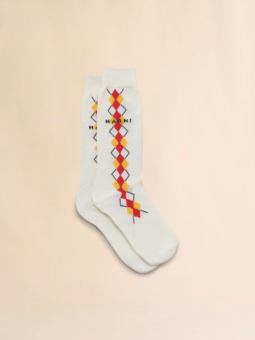 Elfenbeinfarbene Socken aus Baumwolle mit Argyle-Muster - Socken