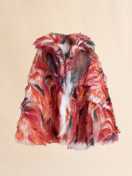 Red long hair flared coat - Coats