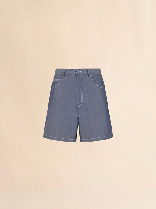 Blue chambray shorts with back adjuster - Pants