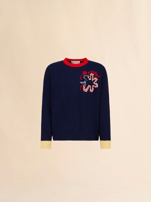 Blue wool jumper with jacquard snake - Pullovers