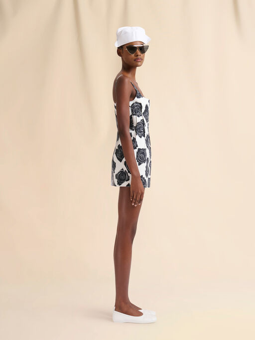 White bonded poplin mini dress with Luna print - Dresses