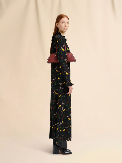 Black envers satin maxi dress with Tulips and Hares print - Dresses