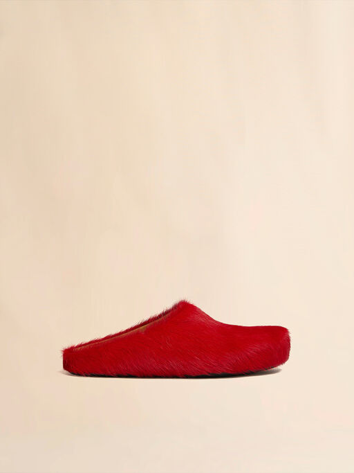Red long hair calfskin Fussbett sabot - Clogs